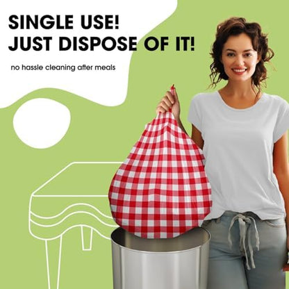 Pureegg Plastic Table Cloth Disposable 10 Pack, 54 x 108 Inch Table Cloths, Party, Picnic, Decorative Gingham Tablecloths, Rectangle, Red and White Checkered Cover, Leakproof & Sturdy, Red Plaid