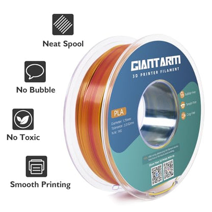 GIANTARM Tri-Colors Silk Pla Filament, 3D Printer Filament 1.75mm +/-0.02mm, 1Kg (2.2lbs) Spool, Vacuum Packaging (Red+Yellow+Blue)