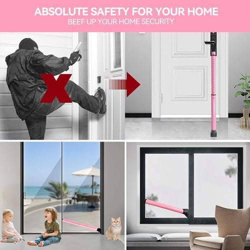 AceMining Upgraded Door Security Bar & Sliding Patio Bar, Heavy Duty Stoppers Adjustable Jammer for Home, Apartment, Travel (1 Pack,Pink)