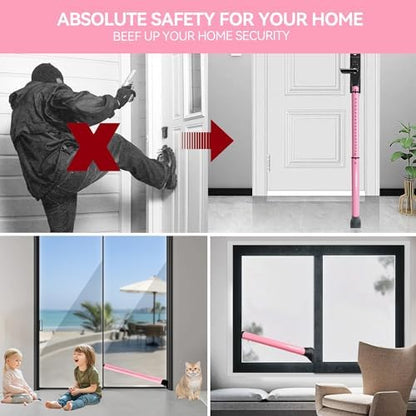 AceMining Upgraded Door Security Bar & Sliding Patio Bar, Heavy Duty Stoppers Adjustable Jammer for Home, Apartment, Travel (1 Pack,Pink)