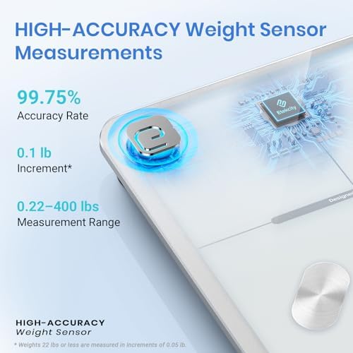 Etekcity Smart Scale for Body Weight and Fat Percentage, Digital Bathroom Accurate Weighing Machine for People's BMI Muscle, Bluetooth Electronic Body Composition Monitor Syncs with App, 400lb, White
