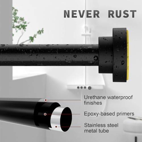 Shower Curtain Rod Adjustable 43-78 inch, 1"Diameter Spring Tension Curtain Rod No Drill, Anti-Rust Non-Slip Shower Rod, Black Shower Curtain Rod for Bathroom Tension