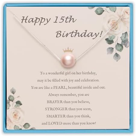 Sereney Birthday Gifts for Girls Women, Sterling Silver Pearl Necklace as 7 9 10 11 13 15 16 18 21 30 40 50 60 Year Old Birthday Gifts, Single Pearl Necklace as Bday Gifts for Friends
