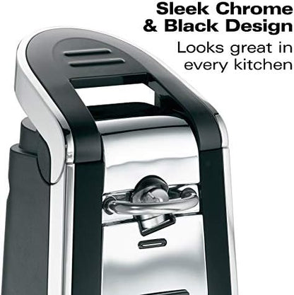 Hamilton Beach Smooth Touch Electric Automatic Can Opener with Easy Push Down Lever, Eliminates Sharp Edges, Opens All Standard-Size and Pop-Top Cans, Extra Tall, Black and Chrome (76606AG)