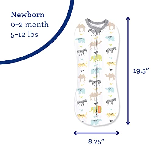 SwaddleMe Pod – Size Newborn, 0-2 Months, 2-Pack (Lil Wild One) No Wrap Zip-Up Newborn Swaddle Creates A Cozy Feeling for Baby and Helps Prevent Startle Reflex