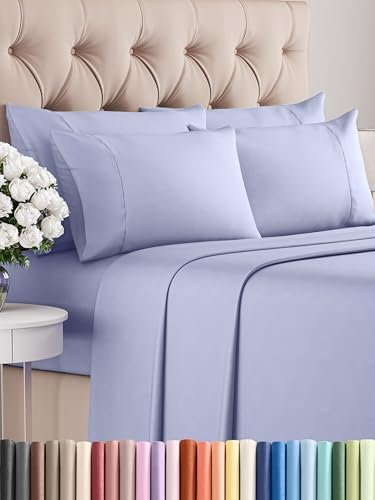 Cal King 6 Piece Sheet Set - Cooling Sheets for Hot Sleepers - Hotel Luxury Bedding Set with 8-16 Inch Deep Pockets - 1 Flat & 1 Fitted & 4 Pillowcases - Soft, Easy Care and Wrinkle Free - Lavender