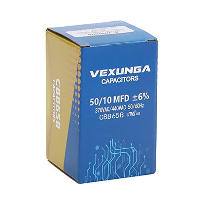 50/10 uF 50+10 MFD 370VAC or 440VAC Dual Run Start Round A/C Capacitor CBB65 CBB65B Air Conditioner Capacitors for AC Unit Fan Motor Start or Heat Pump or Condenser Straight Cool