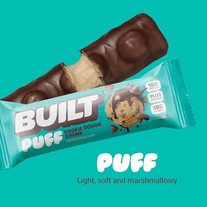 Built Bar, Puff Protein Bars, Cookie Dough Chunk Puff, 15g Protein Snacks, On-The-Go Bars, Only 160 Calories, 8g Sugar, Collagen, Not Gluten Free, 12 Count