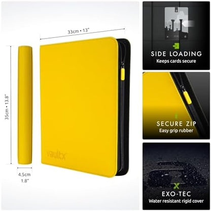 Vault X 12 XL Pocket Trading Card Zip Binder - 624 cards, Premium Exo-Tec Album Material, 26 Side-Loading Pages, Folder for Collectible Card Games, Sports, TCG (Yellow)