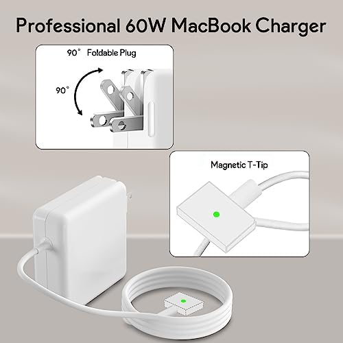 Mac Book Pro Charger - 60W T-Tip Magnetic Charger Power Adapter, Compatible with Mac Book Air/Pro 13-Inch Retina Display(After 2012)