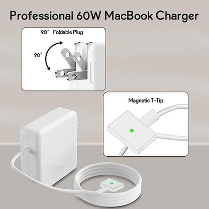 Mac Book Pro Charger - 60W T-Tip Magnetic Charger Power Adapter, Compatible with Mac Book Air/Pro 13-Inch Retina Display(After 2012)