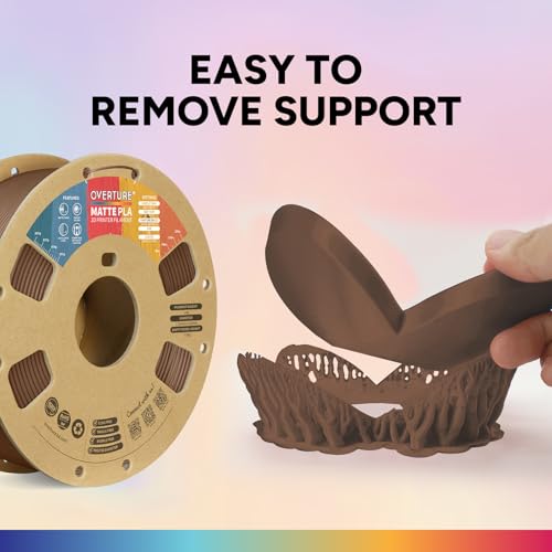 OVERTURE Matte PLA 3D Printer Filament 1.75mm, Matt Surface & Low Warping Filament 1kg Spool (2.2 lbs), Accuracy +/- 0.02 mm, Fit Most FDM Printers (Matte Chocolate)