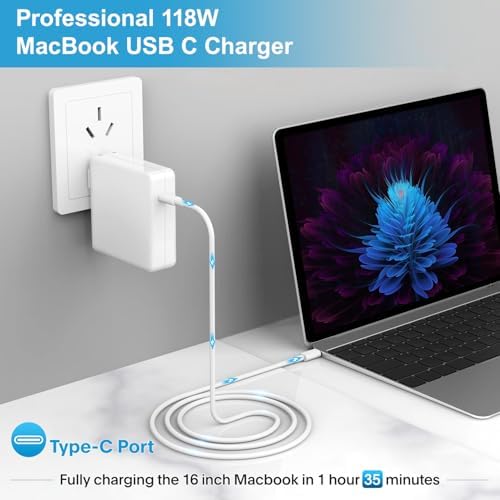 Mac Book Pro Charger-118W USB C Fast Charger Power Adapter Compatible with MacBook Pro/MacBook Air 16 15 14 13 Inch, M1 M2 M3 M4, New iPad Pro and All USB C Device, 6.6ft Charge Cable