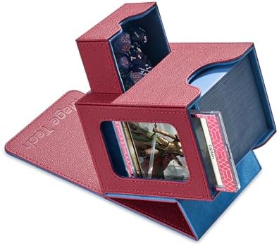 Card Deck Box for MTG Commander - Patented Design, Commander Display, Fits 100 Double-Sleeved Cards, 35pt Card Brick & Dice Tray - Red/Blue