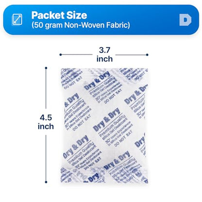 Dry & Dry 50 Gram [30 Packets] Silica Gel Packets Desiccants, Silica Packets - Rechargeable Silica Gel Packs, Desiccants Packets, Silica Gel