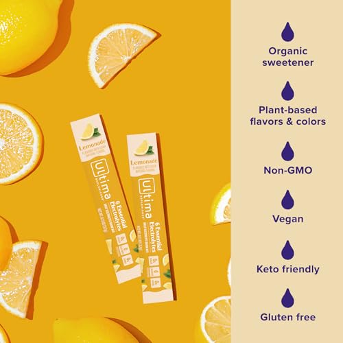 Ultima Replenisher Daily Electrolyte Powder Drink Mix – Sugar Free – Lemonade, 20 Stickpacks – Hydration Packets with 6 Key Electrolytes and Trace Minerals – Keto Friendly, Vegan, Non-GMO