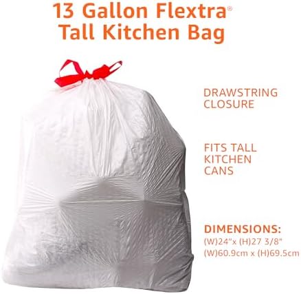Amazon Basics Flextra Tall Kitchen Drawstring Trash Bags, Fresh Scent, 13 Gallon, 120 Count