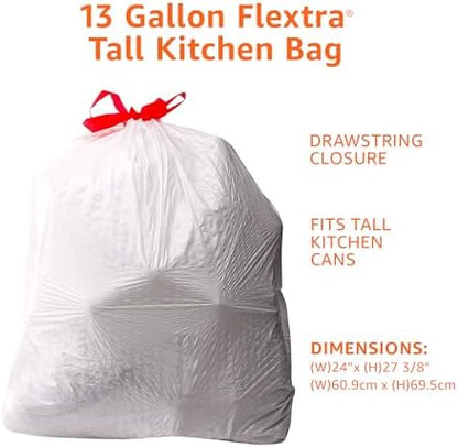 Amazon Basics Flextra Tall Kitchen Drawstring Trash Bags, Fresh Scent, 13 Gallon, 120 Count