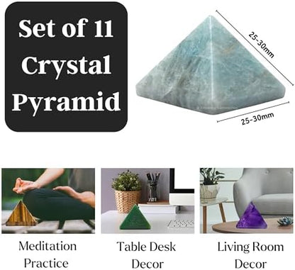 Amazing Gemstone Pack of 11 Crystal Pyramid Healing Stones - 1" Wholesale Bulk Crystals Pyramid Figurine of Natural Stone for Meditation, Reiki, Chakra Balancing and Crystal Pyramids Grid