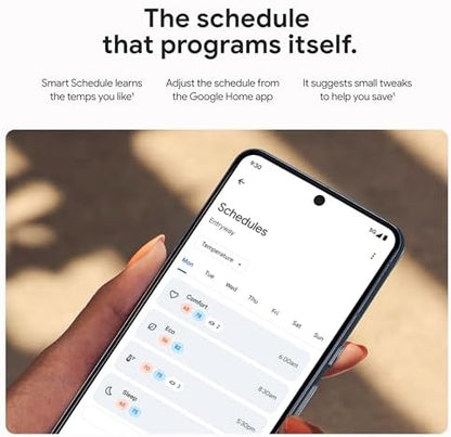 Google Nest Learning Thermostat (4th Gen, 2024) with Nest Temperature Sensor - Energy Saving Smart Thermostat - Works with Alexa, Apple HomeKit and Google Home App - Polished Obsidian