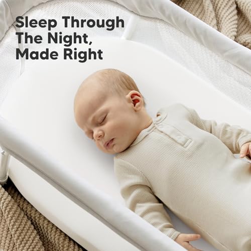 2-Pack Organic Bassinet Sheets for Girls, Boys - 100% Cotton Bassinet Mattress Sheets Compatible with Halo Bassinest Swivel Sleeper,Graco,Baby Delight,Chicco,Unisex Fitted Bassinet Sheets(Soft White)