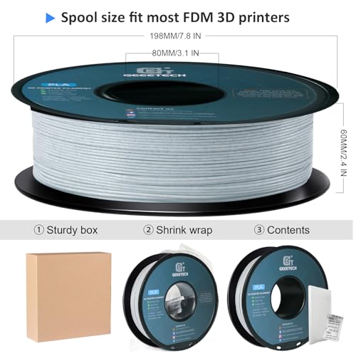 Geeetech Marble PLA 3D Printer Filament, Stone-Like Appearance, 1kg Spool (2.2lbs), 1.75mm Dimensional Accuracy +/- 0.02 mm, Marble White-Grey Color