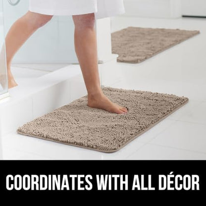 GORILLA GRIP Bath Rug Mat, Thick Absorbent Chenille, Quick Dry Microfiber Mats, Rubber Backing Washable Shower Floor Rugs, Bathmat Runner, US Designed Bathroom Home Decor Accessories 24x17, Gray Beige