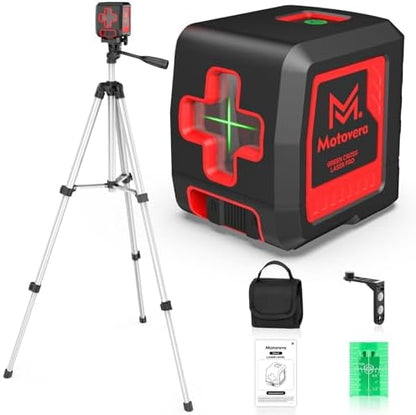 Laser Level with Tripod, 100 feet Green Cross Line Self Rotary Leveling Laser Level, 4 Brightness Adjustment, Manual Self leveling and Pulse Mode,IP54 Waterproof Battery Carrying Bag Included