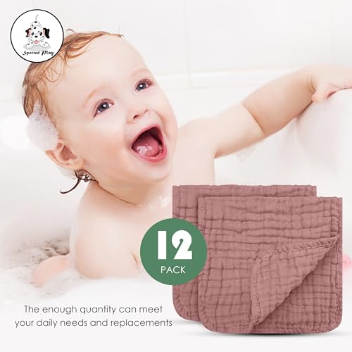 Muslin Burp Cloths 100% Cotton Large 20''x10'' Extra Soft and Absorbent Baby Wash Cloths Spit Up Rags - Baby Burping Cloth for Boys Girls Items(12 Pack Bean Paste)