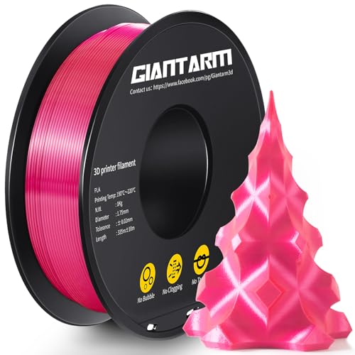 GIANTARM 3D Printer PLA Filament, Shiny Silk Rose Pink Magenta Toughness Enhanced Filament with 1.75mm Dimensional Accuracy +/-0.03mm, 1080 Feet per Roll, Vacuum Packaging, for Most 3D FDM Printer