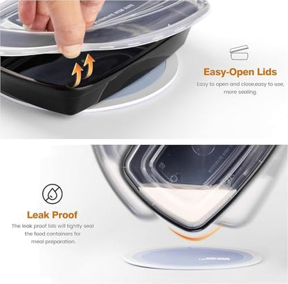 Glotoch Express 32oz 1-Compartment Black Square Food Containers with Lids, Durable BPA-Free Plastic Meal Prep Boxes, Microwave/Freezer/Dishwasher Safe, 300 Pack