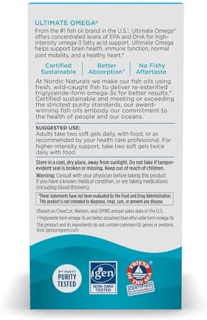 Nordic Naturals Ultimate Omega, Lemon Flavor - 120 Soft Gels - 1280 mg Omega-3 - High-Potency Fish Oil Supplement with EPA & DHA - Promotes Brain & Heart Health - Non-GMO - 60 Servings