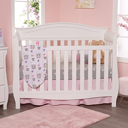 2 Pack Fitted Crib Sheets for Girls in 100% Jersey Knit Cotton – Girl’s Crib Mattress Sheets with a Nature Theme of Owls with Purple and Pink Hearts and a Gray Sheet with Pink Hearts by Everyday Kids