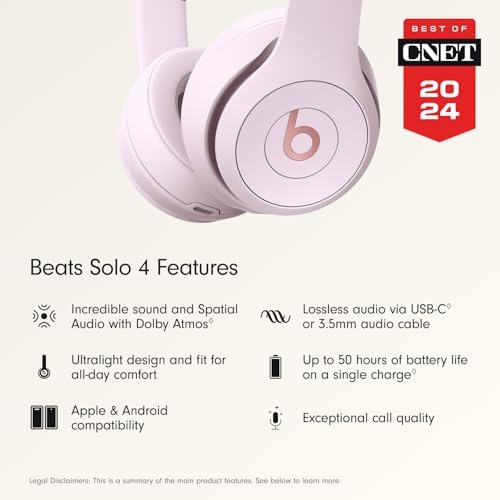 Beats Solo 4 - Wireless Bluetooth On-Ear Headphones, Apple & Android Compatible, Up to 50 Hours of Battery Life - Cloud Pink