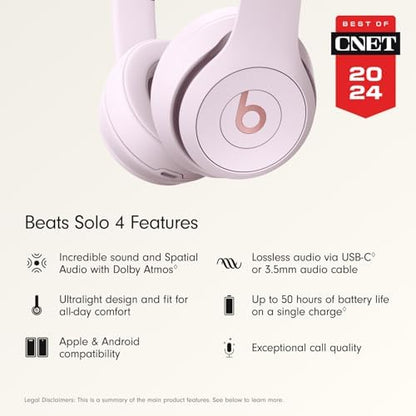 Beats Solo 4 - Wireless Bluetooth On-Ear Headphones, Apple & Android Compatible, Up to 50 Hours of Battery Life - Cloud Pink