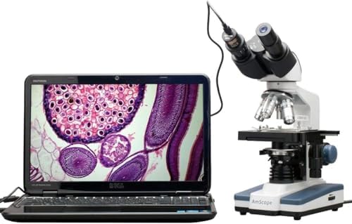 AmScope B120 Series Student & Professional LED Binocular Compound Microscope - 40X-2500X Magnification - Includes 3MP USB Camera & Siedentopf Head