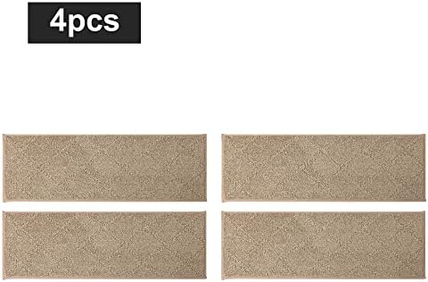 COSY HOMEER Edging Stair Treads Non-Slip Carpet Mat 28inX9in Indoor Stair Runners for Wooden Steps, Edging Stair Rugs for Kids and Dogs, 100% Polyester TPE Backing(4pc, Beige)