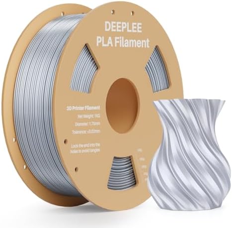 DEEPLEE Silk PLA 3D Printer Filament 1.75mm 1kg, Silk Silver PLA, Dimensional Accuracy +/-0.02mm, Smooth & Shiny Texture, Multi Color 3D Printing Filament