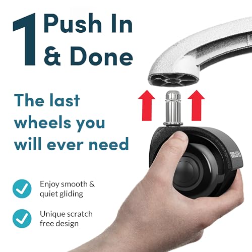 Lifelong Office Chair Dual Wheels Replacement Rubber 2 Inch Chair Casters for Hardwood Floors and Carpet, Set of 5, Heavy Duty Casters for Chairs to Replace Office Chair Mats - Fits 98%
