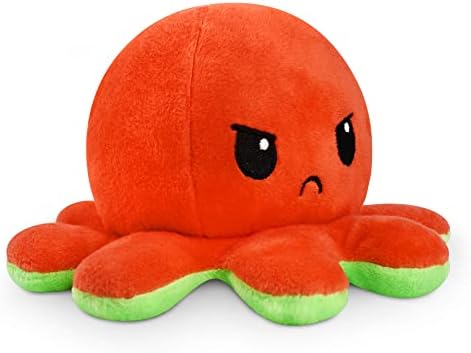 TeeTurtle - The Original Reversible Octopus Plushie - Red + Green - Cute Sensory Fidget Stuffed Animals That Show Your Mood, 4 inch