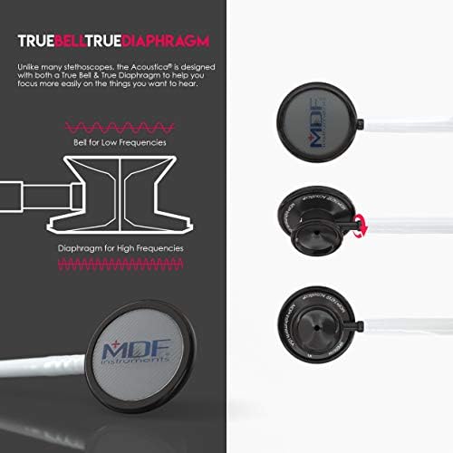 MDF Instruments, Acoustica Lightweight Stethoscope for Doctors, Nurses, Students, Home Health Use, Adult, Dual Head, White Tube, Black Chestpiece-Headset, MDF747XPBO29