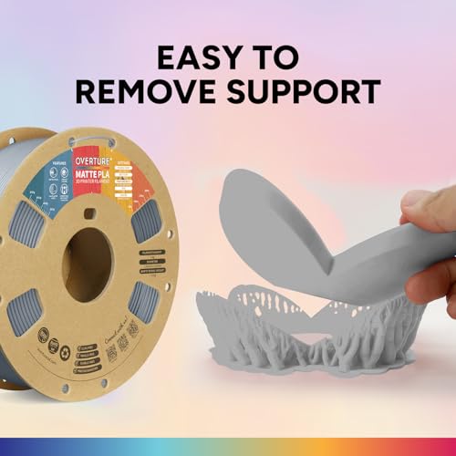 OVERTURE PLA Matte 3D Printer Filament 1.75mm, Matte PLA 1kg Cardboard Spool (2.2lbs), Dimensional Accuracy +/- 0.02 mm (Matte Light Gray)