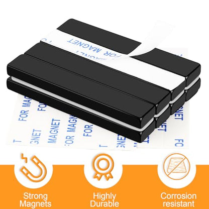 MIKEDE Black Magnets, 30 Pack Strong Neodymium Magnets Bar, Heavy Duty Rare Earth Magnet with Adhesive Backing, Powerful Bar Magnet for Crafts Kitchen DIY Science Office - 2.36 x 0.4 x 0.2in