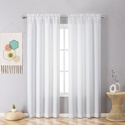Chyhomenyc White Curtains 84 Inch Length 2 Panels Set, Faux Linen Textured Semi Light Filtering Soft Airy Farmhouse Curtain Drapes for Living Room Bedroom, Cortinas para Sala, 40Wx84L