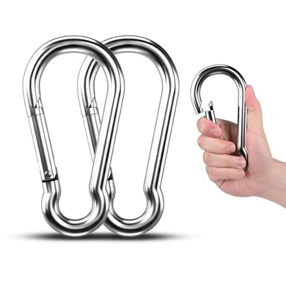 Large Carabiner Clip Hooks, 2pcs 7 inch Carabiners Heavy Duty, 304 Stainless Steel Spring Snap Hook Fits Camping Hanging Hiking Weight Lifting, Metal Clips for Rope or Chain
