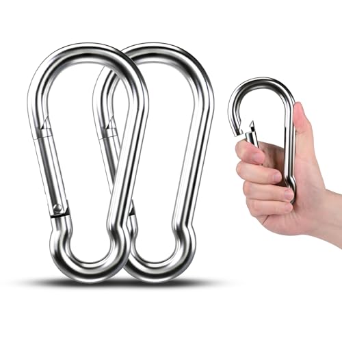 Large Carabiner Clip Hooks, 2pcs 7 inch Carabiners Heavy Duty, 304 Stainless Steel Spring Snap Hook Fits Camping Hanging Hiking Weight Lifting, Metal Clips for Rope or Chain