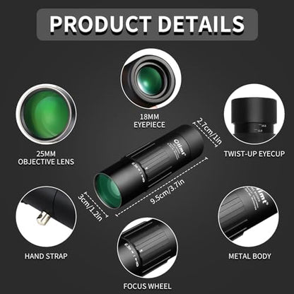 8x25 Monocular Telescope Mini Pocket Monocular Compact Monoculars for Adults