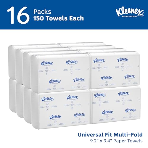 Kleenex Professional Universal Multifold Paper Towels, Bulk (01890), Absorbency Pockets, 9.2" x 9.4" Towel, White (150 Sheets/Pack, 16 Packs/Case, 2,400 Sheet Total)
