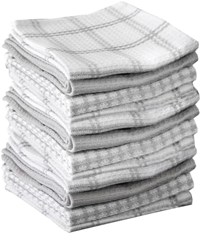 T-fal Premium Waffle Dish Cloths: Highly Absorbent, Super Soft Long Lasting - 100% Cotton, 12"x13" Towel for Cleaning & Drying, (12-Pack), Gray