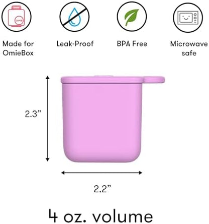 OmieBox (2 pack) Leakproof Dips Containers To Go, Salad Dressing Container, Condiment Container with Lids - Food Safe Silicone - 4 ounces (Pink/Teal)